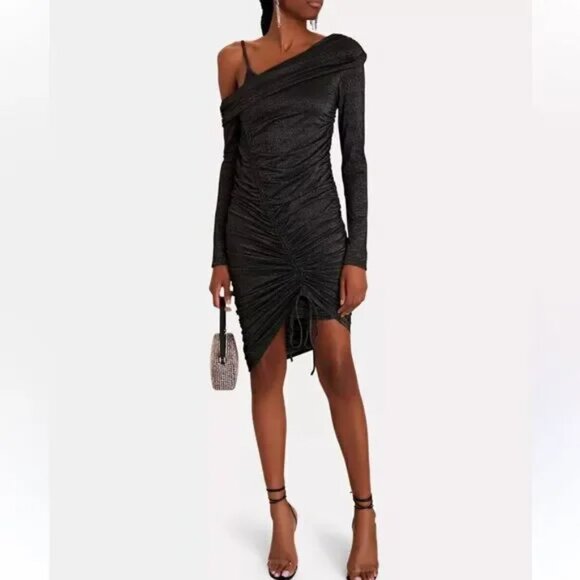 Jonathan Simkhai Sabine Metallic Ruched One-Shoulder Midi Dress M - Picture 4 of 16